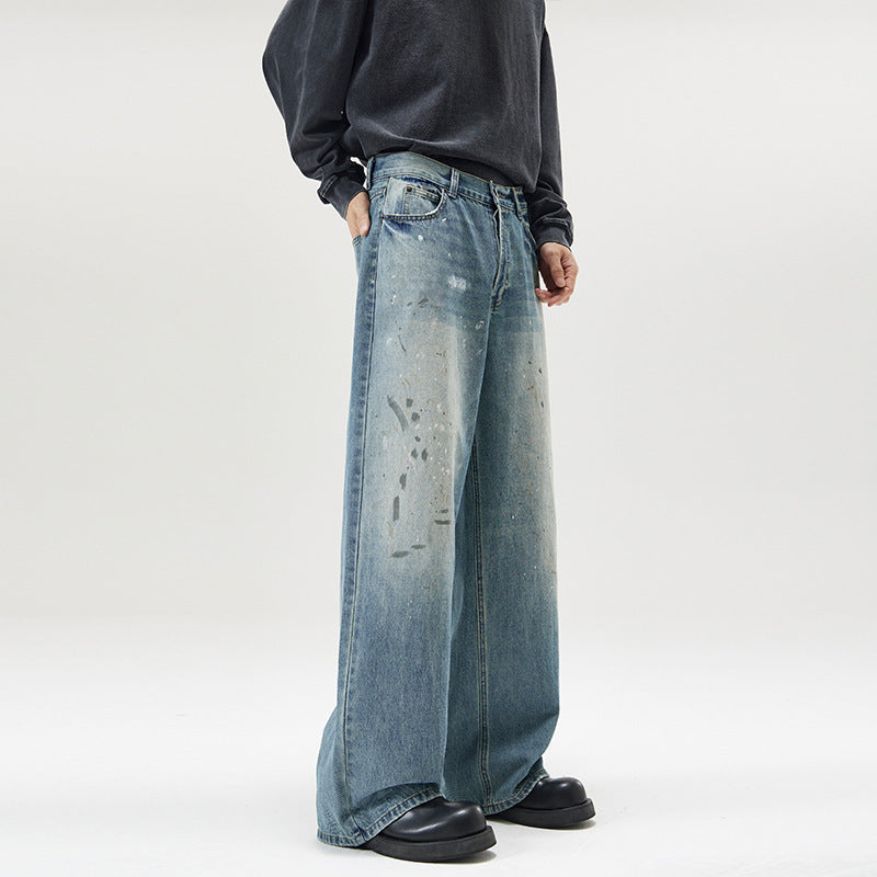 American-style Splash-ink Washed Loose Jeans - kinko