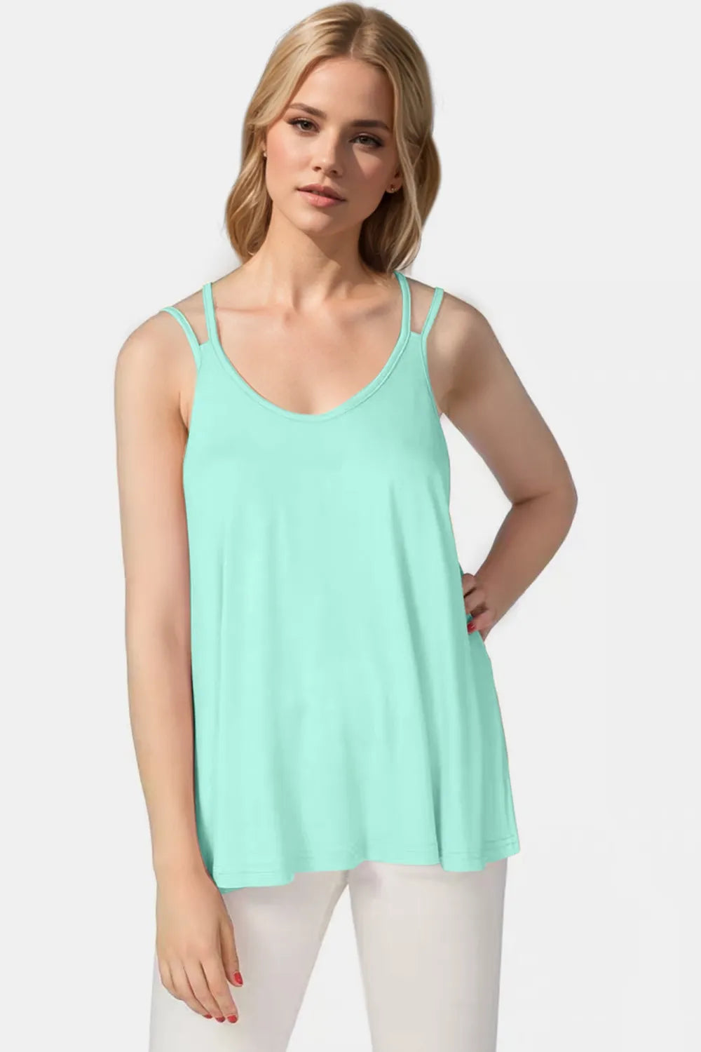 Basic Bae Bamboo Scoop Neck Double Spaghetti Straps Cami - kinko