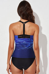 Scoop Neck Sleeveless Printed Swim Top - kinko