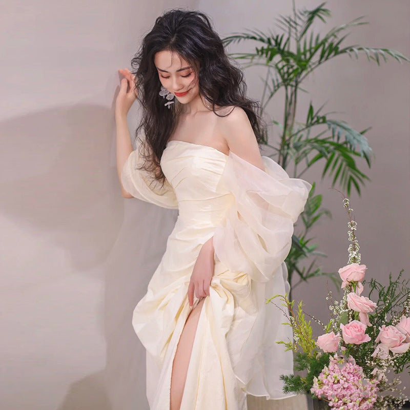 Tube Top Light Wedding Dress Bride Simple Long - kinko