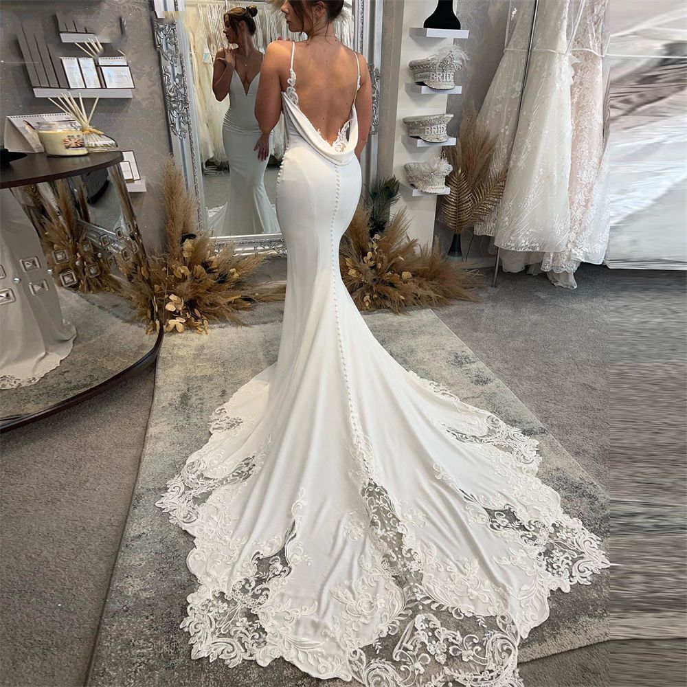 Bridal Backless Simple Satin Super Fairy Mori Style Trailing Strap Welcome Dress - kinko