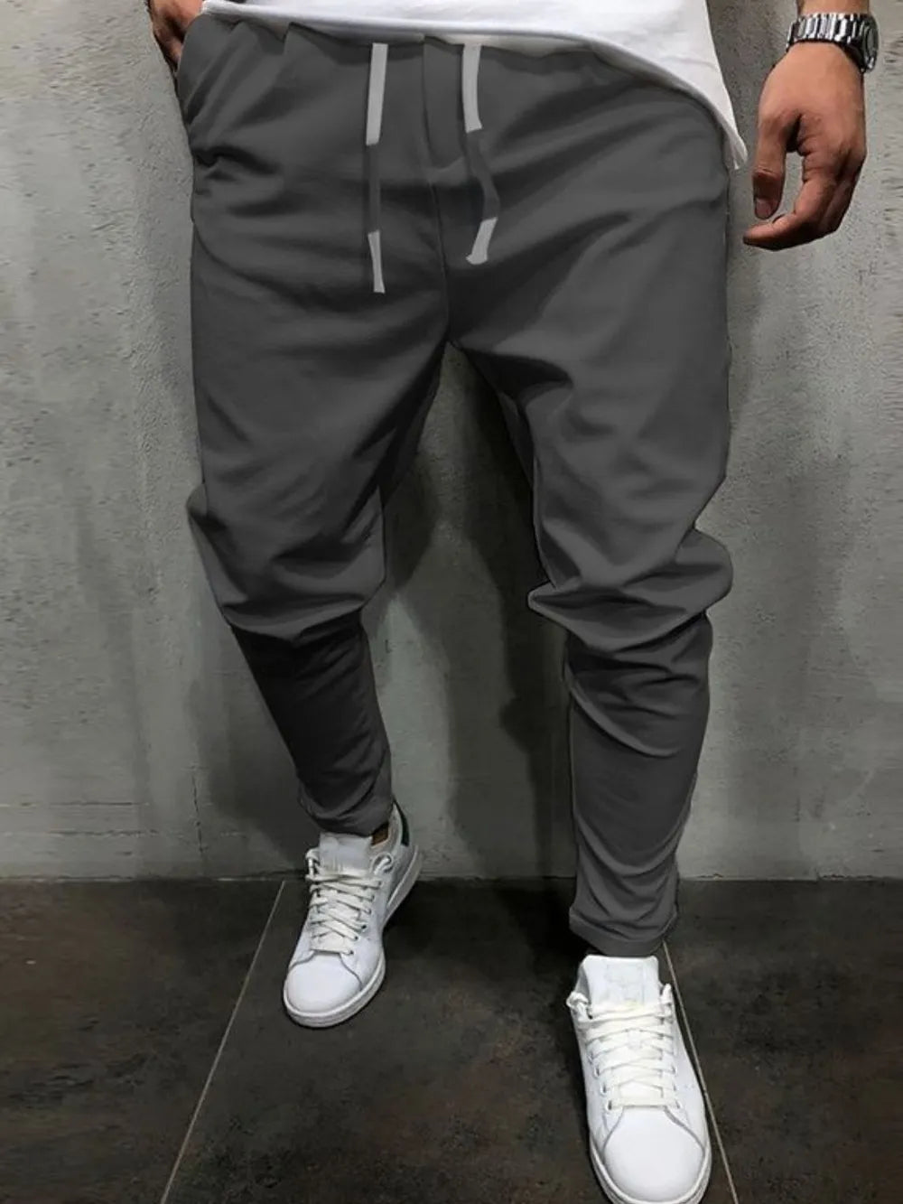 Men's Plus Size Drawstring Cropped Slim Pants - kinko