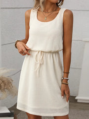 Waffle-Knit Drawstring Mini Tank Dress - kinko