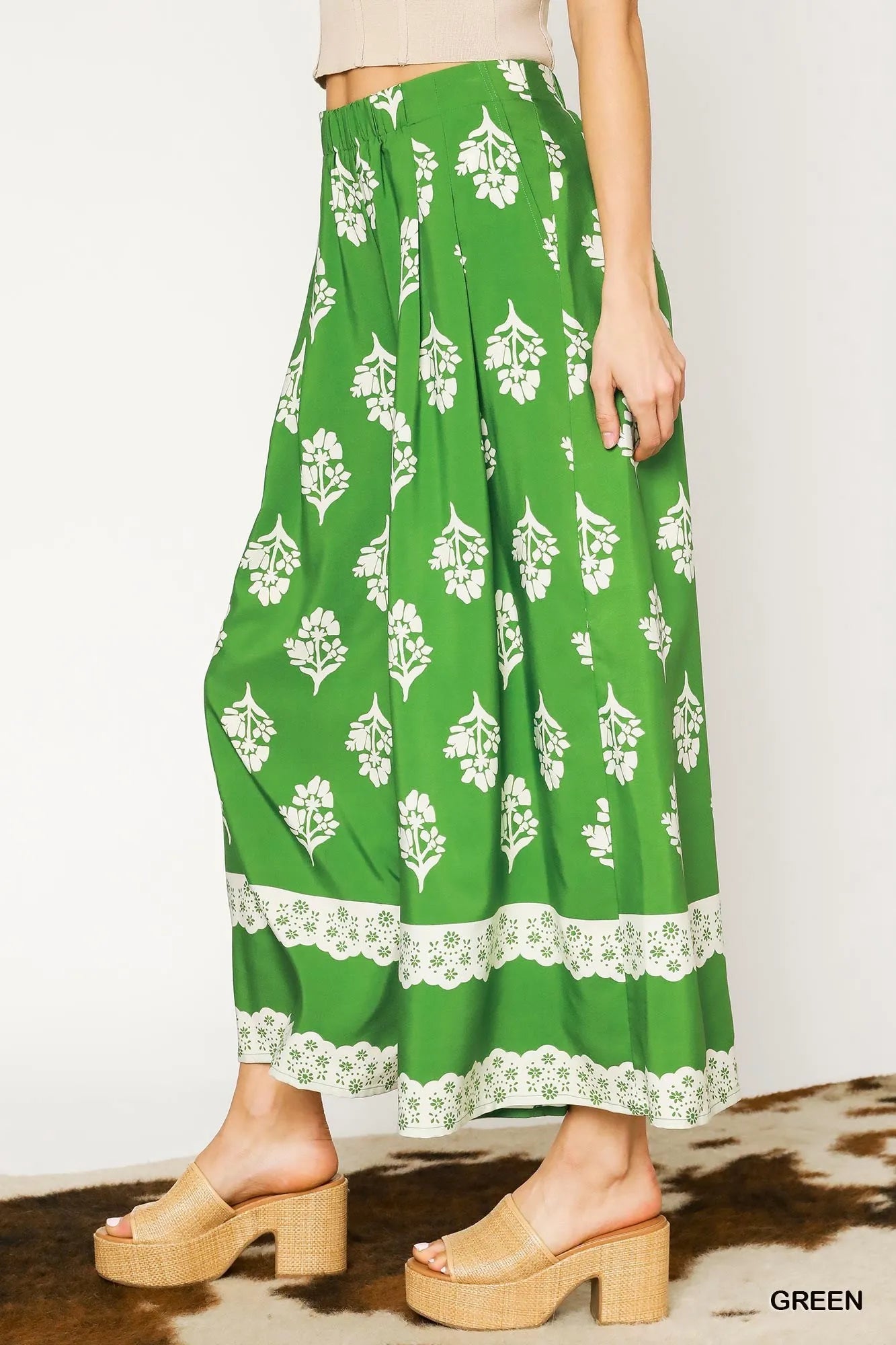 Umgee Floral Pleated Wide-Leg Pants - kinko