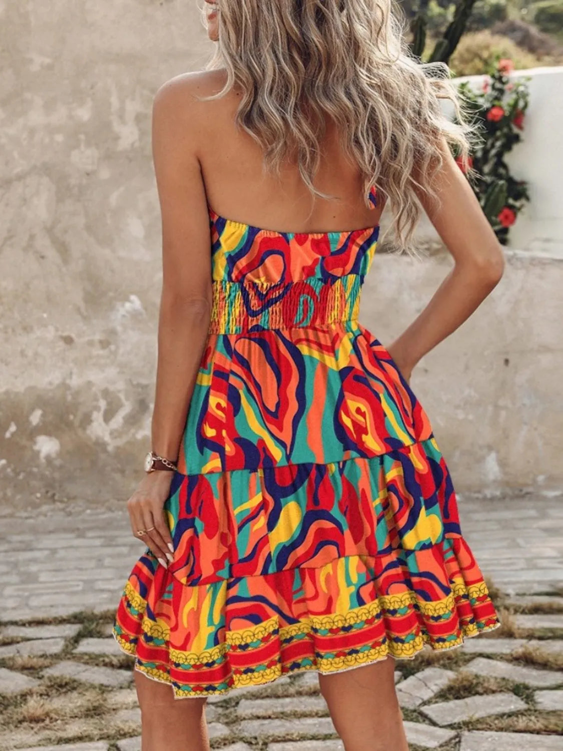 Paisley Print Halter Neck Mini Dress - kinko