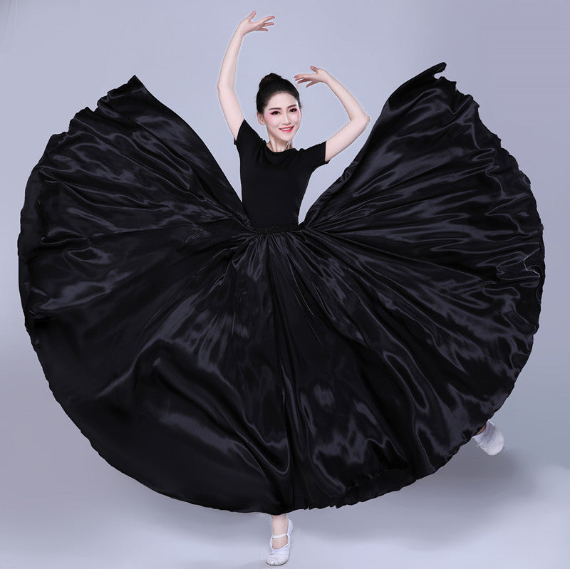 Simple Solid Color Performance Skirt With Large Swing - kinko