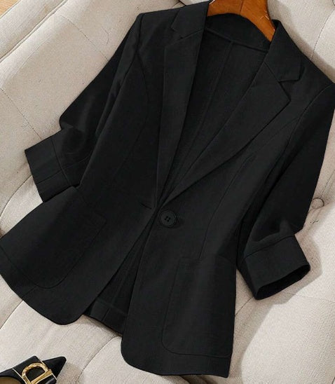 Women's Spring Autumn Stand Collar Long Sleeve Casual Solid Color Blazer - kinko