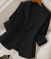 Women's Spring Autumn Stand Collar Long Sleeve Casual Solid Color Blazer - kinko