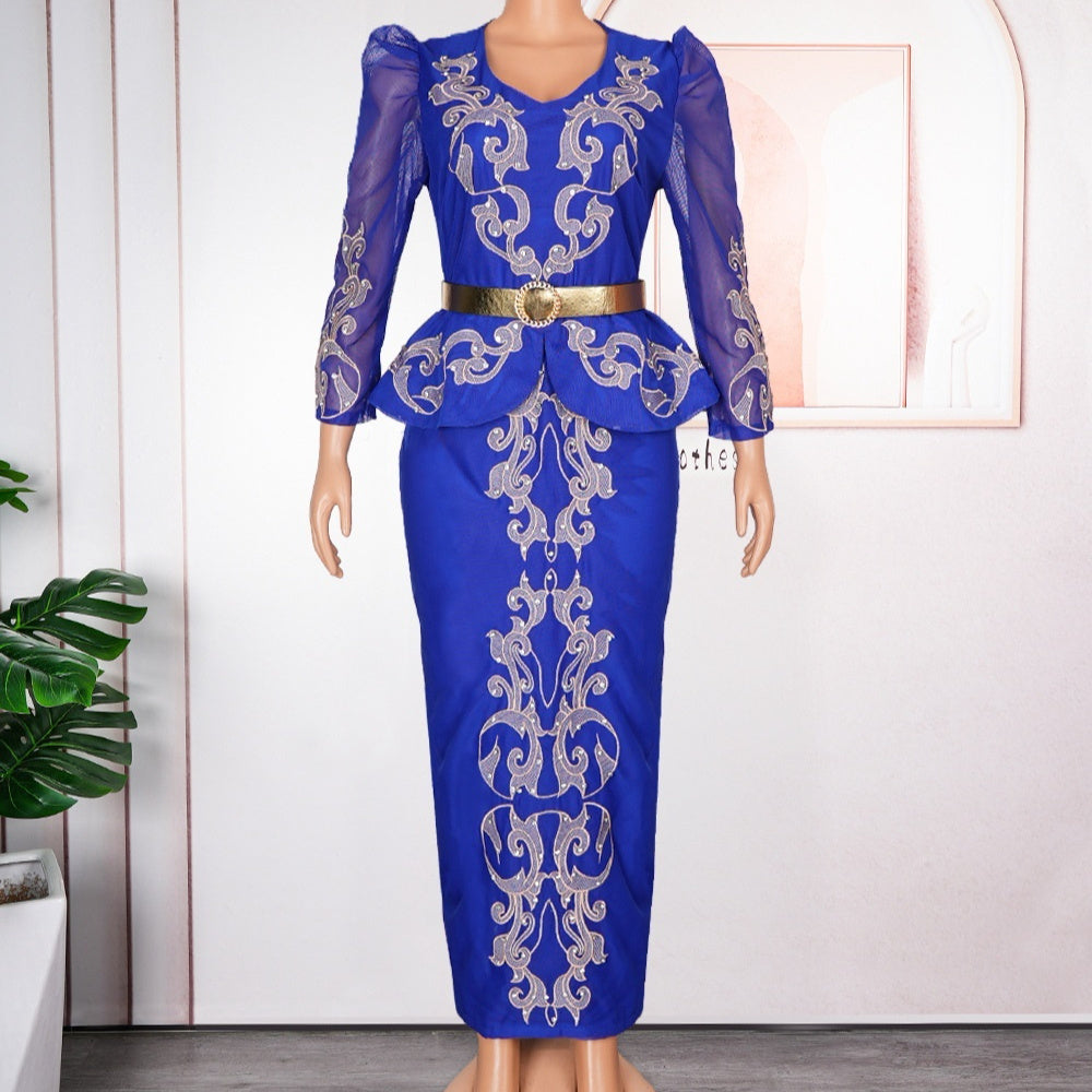 Women's Luxury Rhinestone Beaded V-neck Formal Dress - kinko