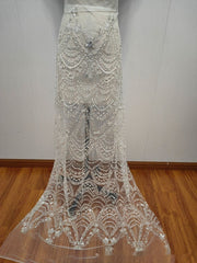 Wave Style Sequin Bead Lace Fabric Wedding Dress - kinko
