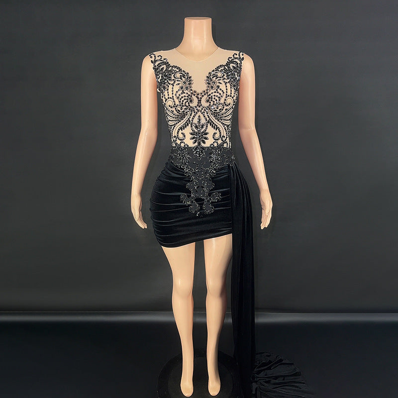Summer Luxury Evening Dress Female Singer Stage Costume Senior Dress Side Trailing Skirt - kinko