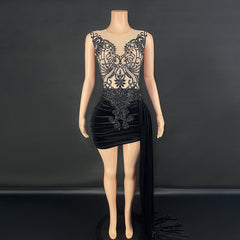 Summer Luxury Evening Dress Female Singer Stage Costume Senior Dress Side Trailing Skirt - kinko