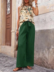 Printed Tank Top and Wide Leg Pants Set - kinko
