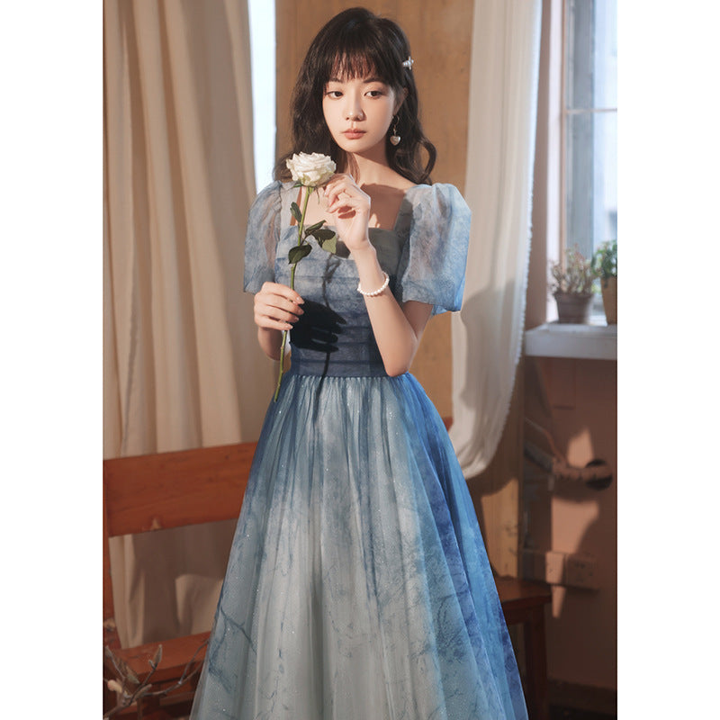 Gradient Blue Evening Elegant Socialite Ceremony Performance Banquet Dress - kinko