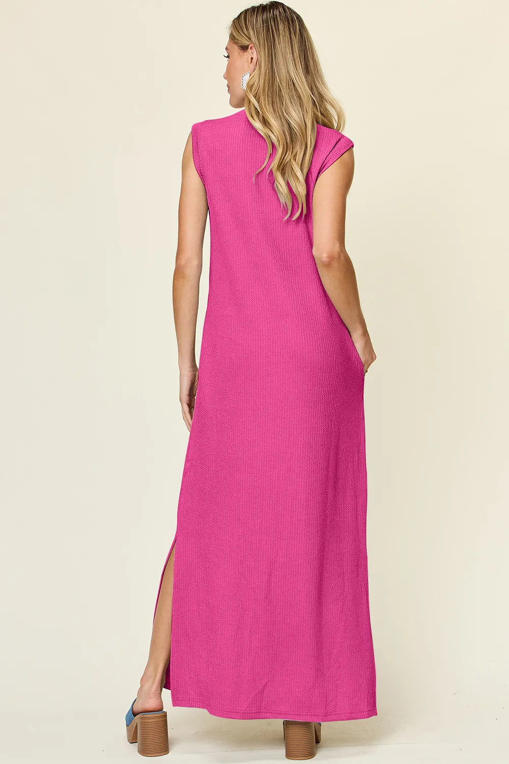 Double Take Full Size Texture Mock Neck Sleeveless Maxi Dress - kinko
