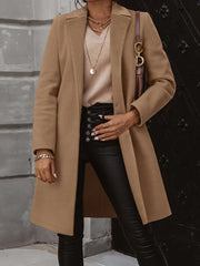 Collared Neck Button Up Long Sleeve Coat - kinko