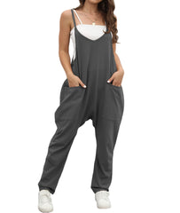 Self-pick-up Only Women's Casual Sleeveless Backless Loose Solid Color Jumpsuit Loose Stretch Pants Zipper Jumpsuit With Pockets Only Self-pickup Is Supported - kinko