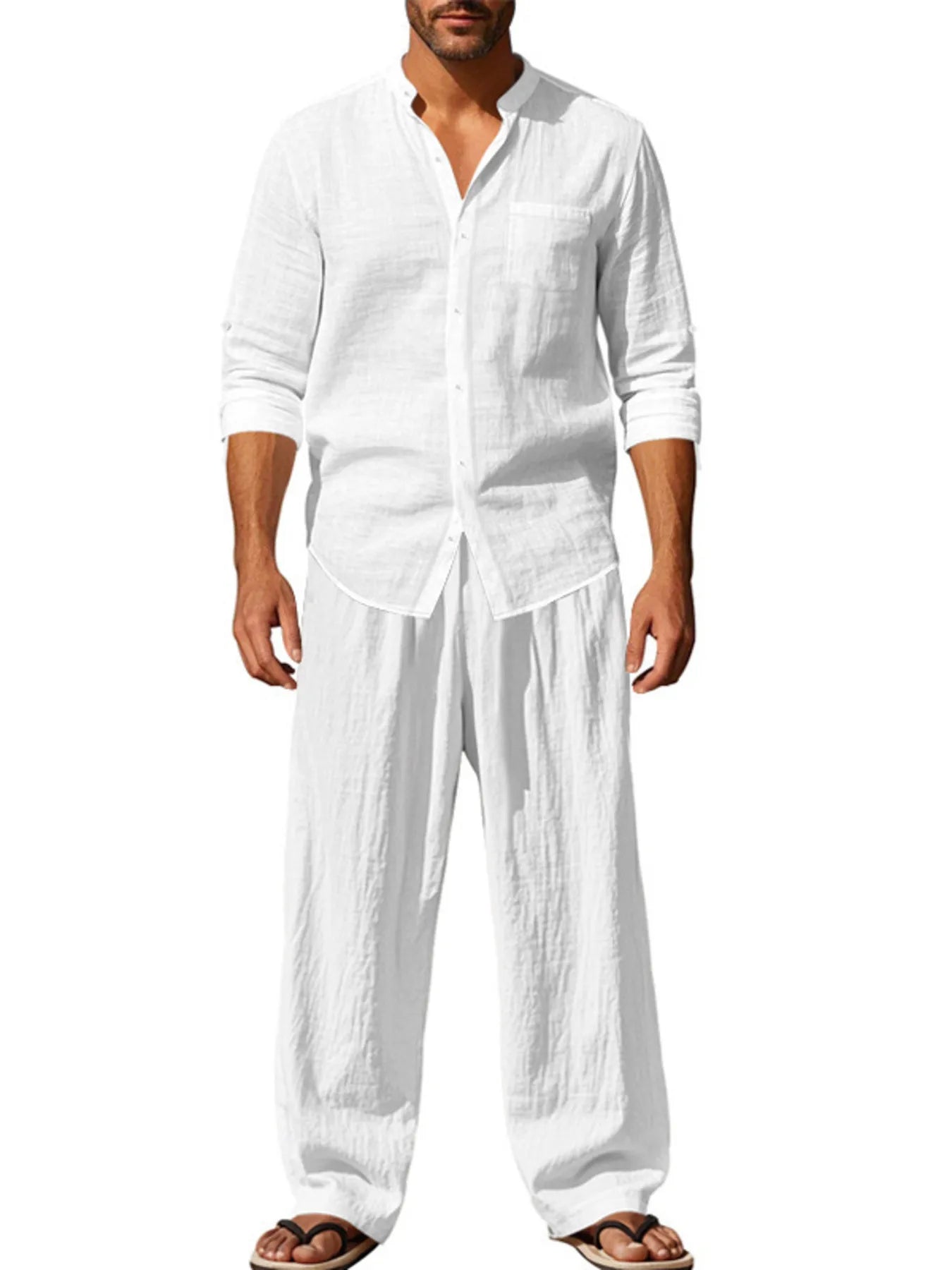 Men's Full Size Button Up Shirt and Pants Set Plus Size - kinko