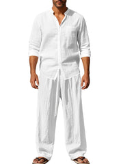 Men's Full Size Button Up Shirt and Pants Set Plus Size - kinko