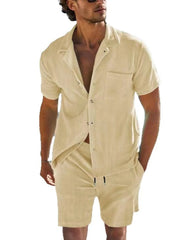 Men's Full Size Button Detail Short Sleeve Top and Shorts Set Plus Size - kinko