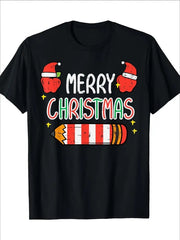 Merry Christmas Pencil Print  T-Shirt - Casual Fit, Machine Washable, Perfect Holiday Gift For Men & Women, Christmas Tshirt