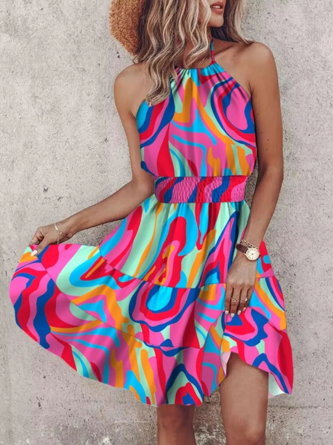Paisley Print Halter Neck Mini Dress - kinko