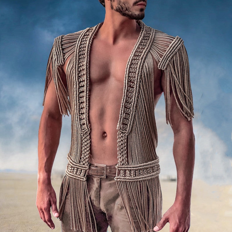 Women's Hand-woven Tassel Dress Creative Beach Travel Sexy Split Chest Wrap - kinko