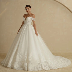 Off-shoulder Bridal Main Wedding Dress Elegant Court Style High-grade Luxury French Light Door Yarn - kinko