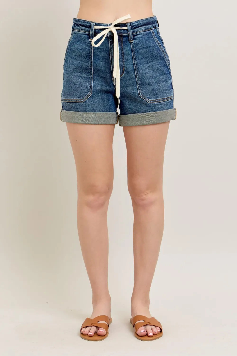 Judy Blue Full Size High Rise Cuff Denim Shorts Plus Size - kinko