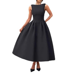 Women's Sleeveless Solid Color Hollow-out Cinched Dress - kinko
