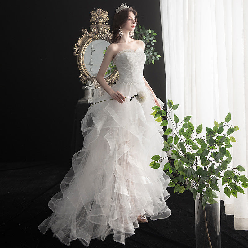 Short Front And Back Length Small Trailing Wedding Dress - kinko