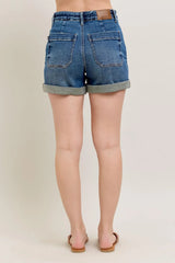 Judy Blue Full Size High Rise Cuff Denim Shorts Plus Size - kinko