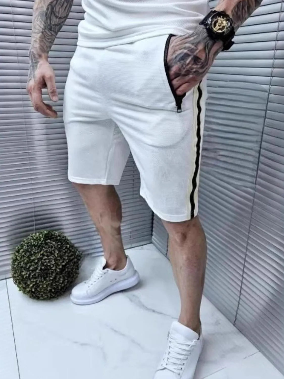 Men's Collared Neck Short Sleeve Top and Shorts Set - kinko