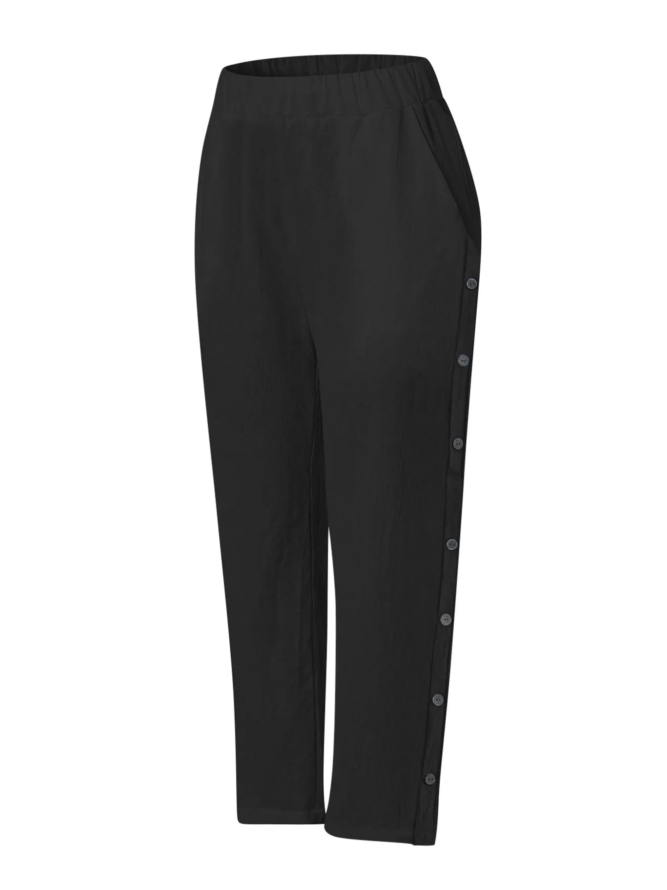 Full Size Side Decor Button Casual Wide Leg Pants Plus Size - kinko