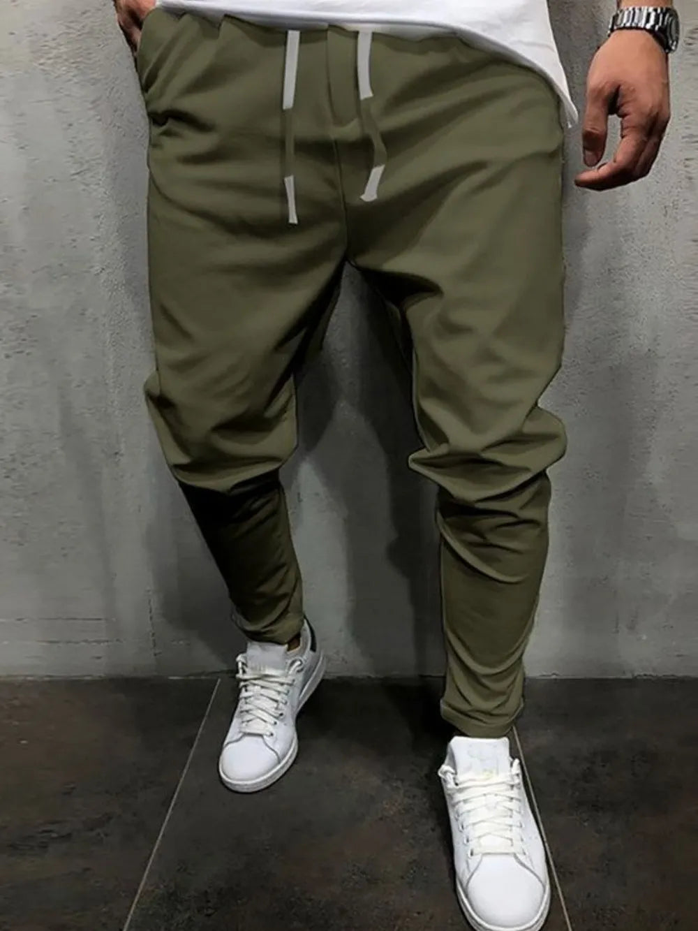 Men's Plus Size Drawstring Cropped Slim Pants - kinko