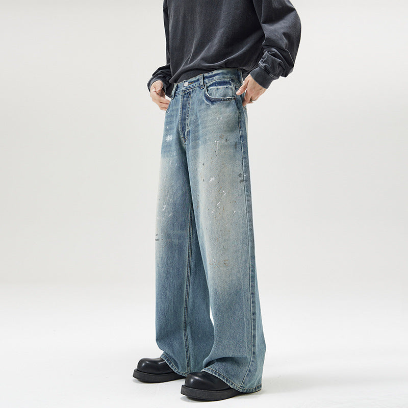 American-style Splash-ink Washed Loose Jeans - kinko
