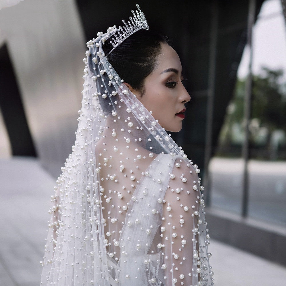Luxury Heavy Industry Bridal Pearl Veil - kinko