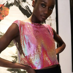 Women's Metal Sequins Top Sweet And Spicy Style Vest - kinko
