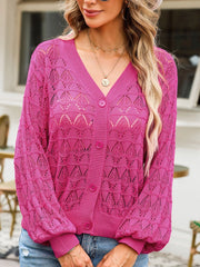 Buttoned Front Openwork Cardigan - kinko