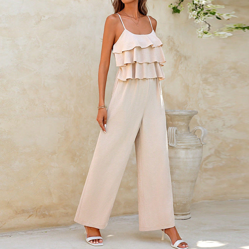 Women's European And American Style Lotus Leaf Suspender Jumpsuit - kinko