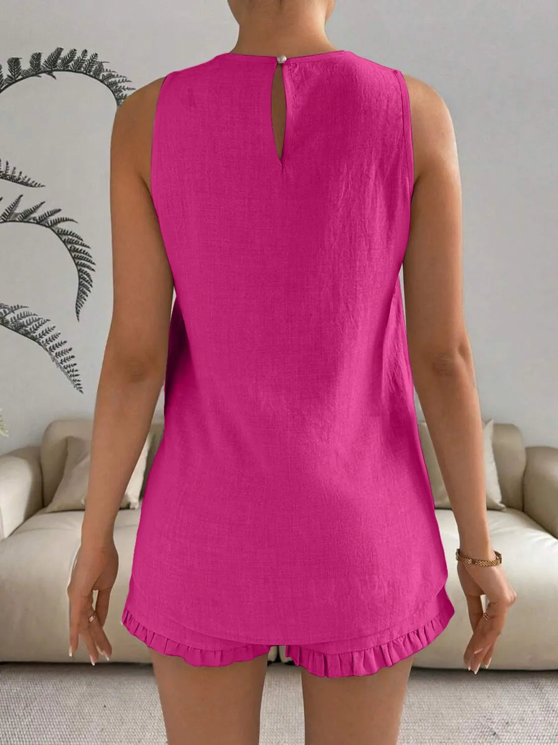Lace Detail Round Neck Tank and Shorts Set - kinko