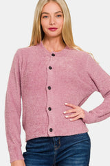 Zenana Button Down Long Sleeve Sweater Cardigan - kinko