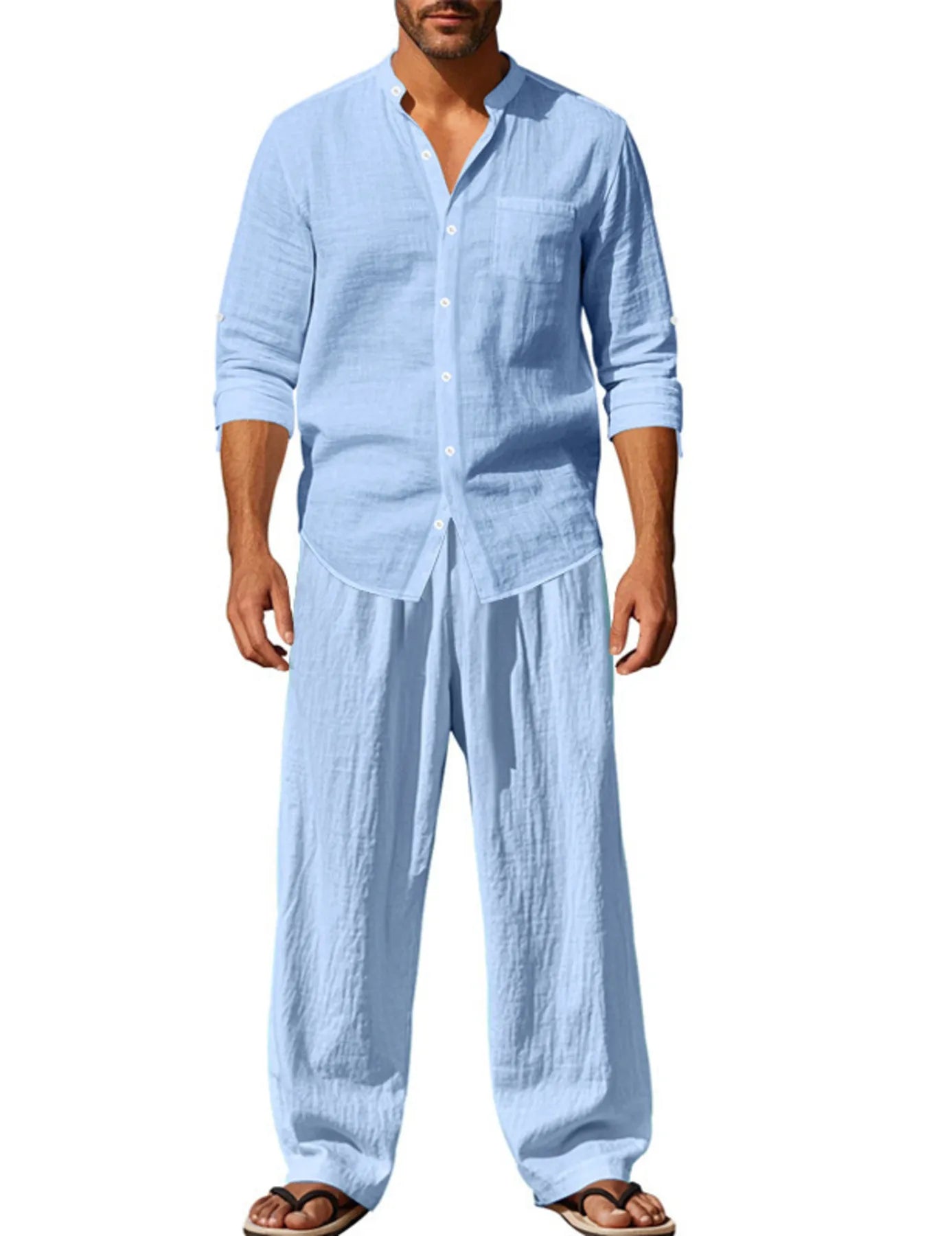 Men's Full Size Button Up Shirt and Pants Set Plus Size - kinko