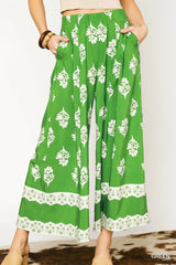 Umgee Floral Pleated Wide-Leg Pants - kinko