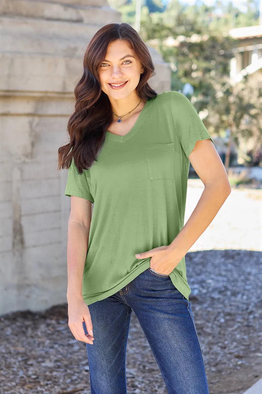 Basic Bae Bamboo Full Size V-Neck Short Sleeve T-Shirt - kinko