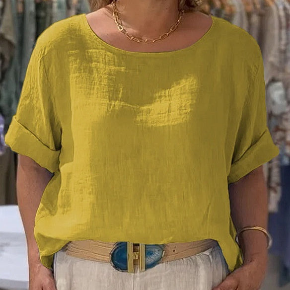 Summer New Women's Solid Color Polyester Buttons Shirt - kinko