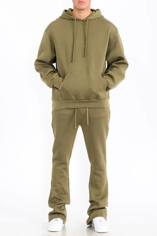 WEIV Men's Fleece Hoodie and Flare Pant Set - kinko