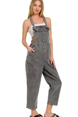 Zenana Washed Knot Strap Relaxed Fit Overalls - kinko
