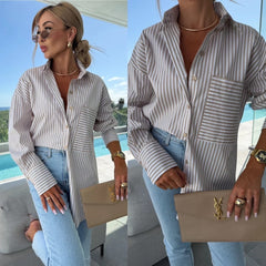 Fashion Casual Button Striped Printed Long Sleeves Shirt - kinko