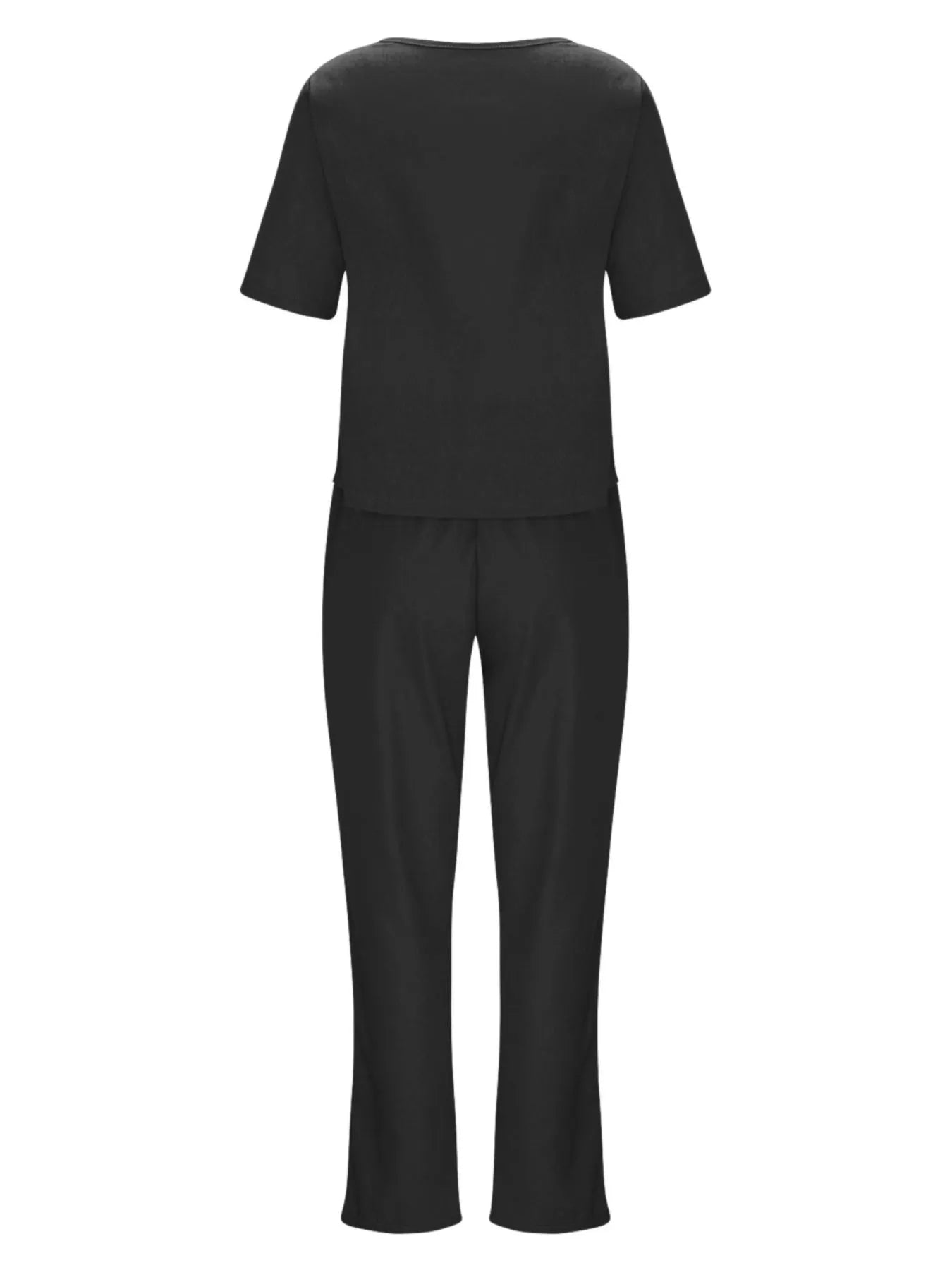 Full Size Round Neck Short Sleeve Top and Pants Set Plus Size - kinko